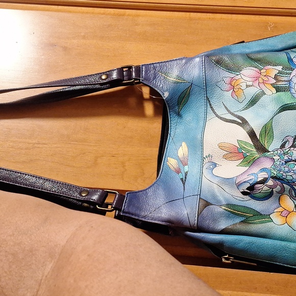 Anushka hand painted midnight peacock leather shoulder bag
